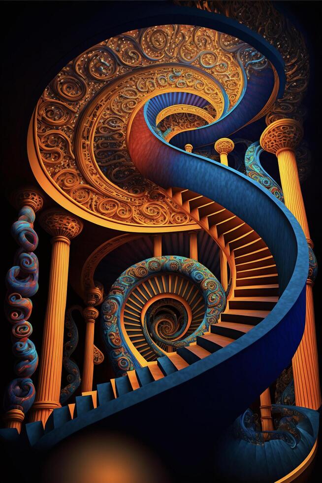 un cerca arriba de un espiral escalera en un edificio. generativo ai. foto