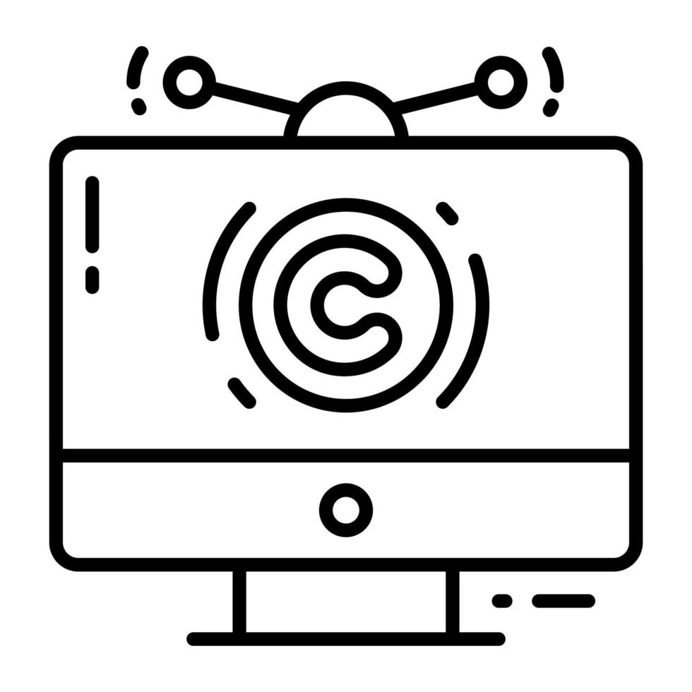 monitor con derechos de autor firmar concepto de transmitir derechos de autor icono vector