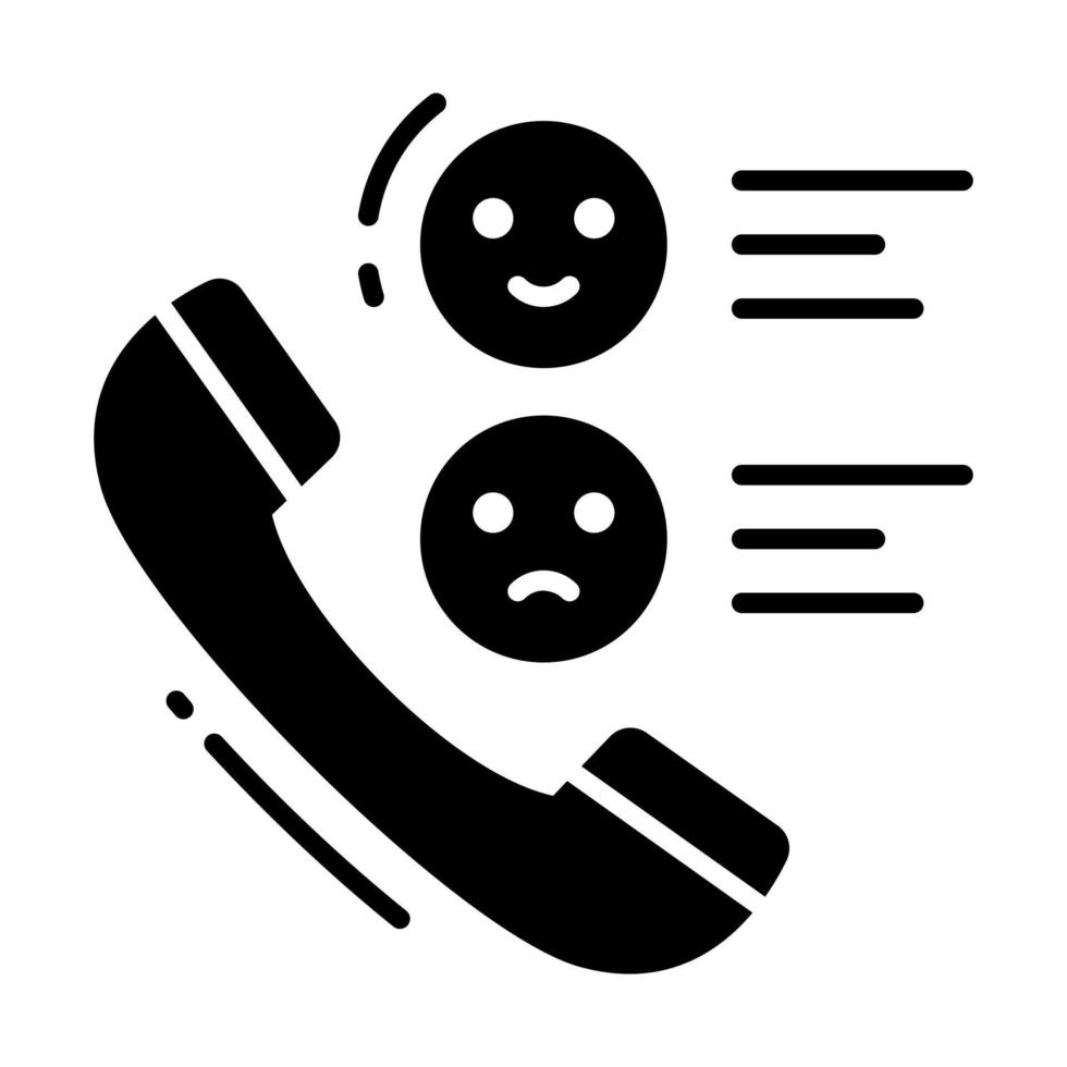 Phone receiver with emojis showing concept of phone call survey vector