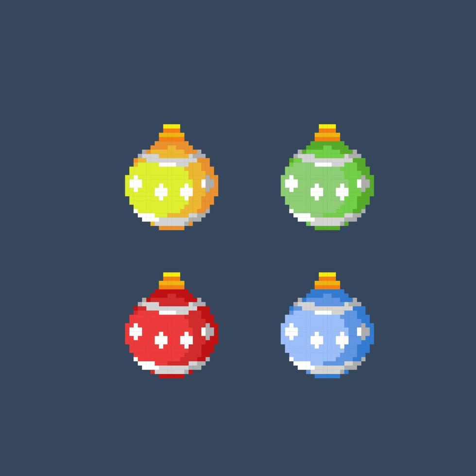 christmas bulb collection set in pixel art style vector