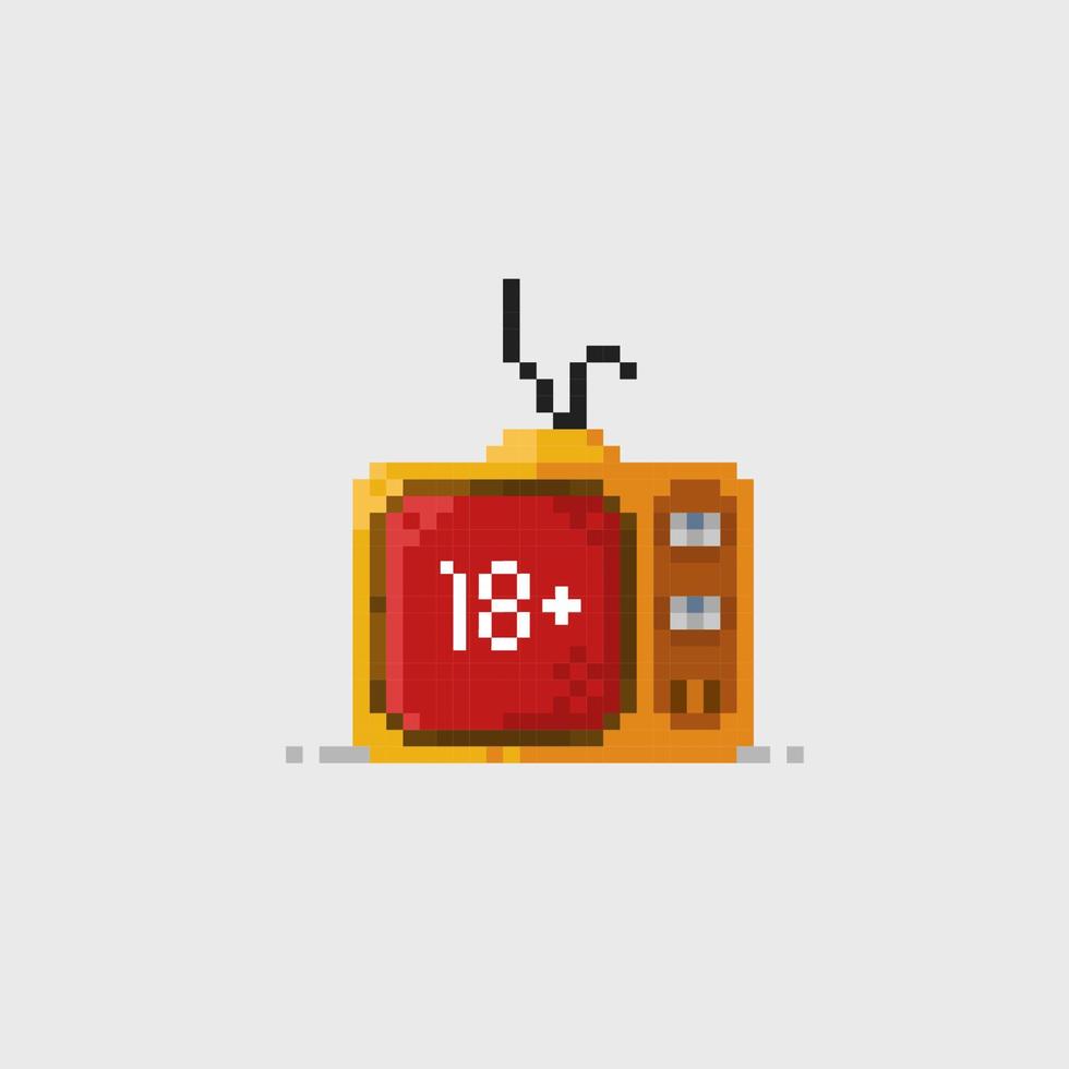 television with eighteen plus sign in pixel art style vector