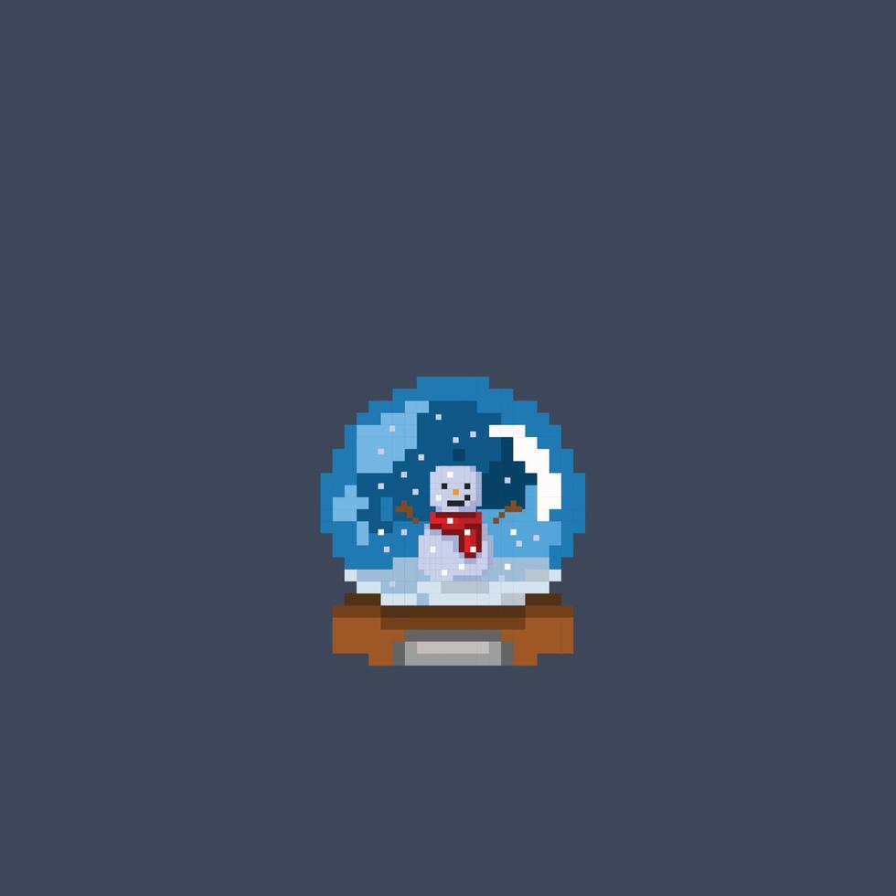 snowman in the round glass with pixel art style vector