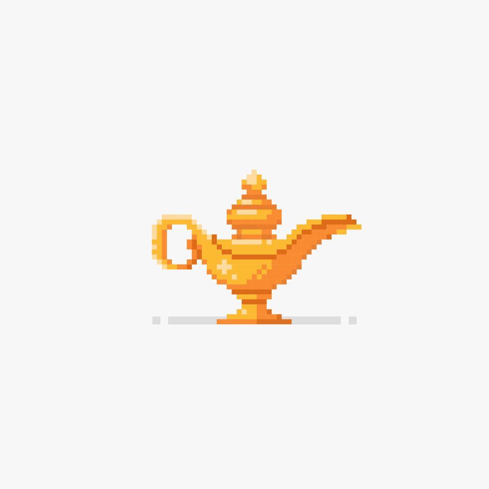 golden traditional lamp in pixel art style vector