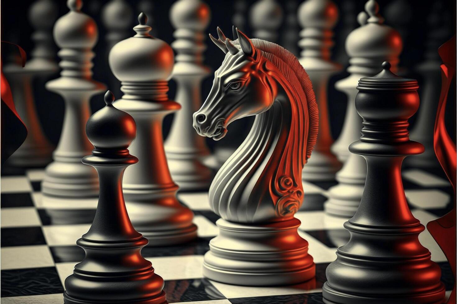close up of a chess board with a horse on it. . photo