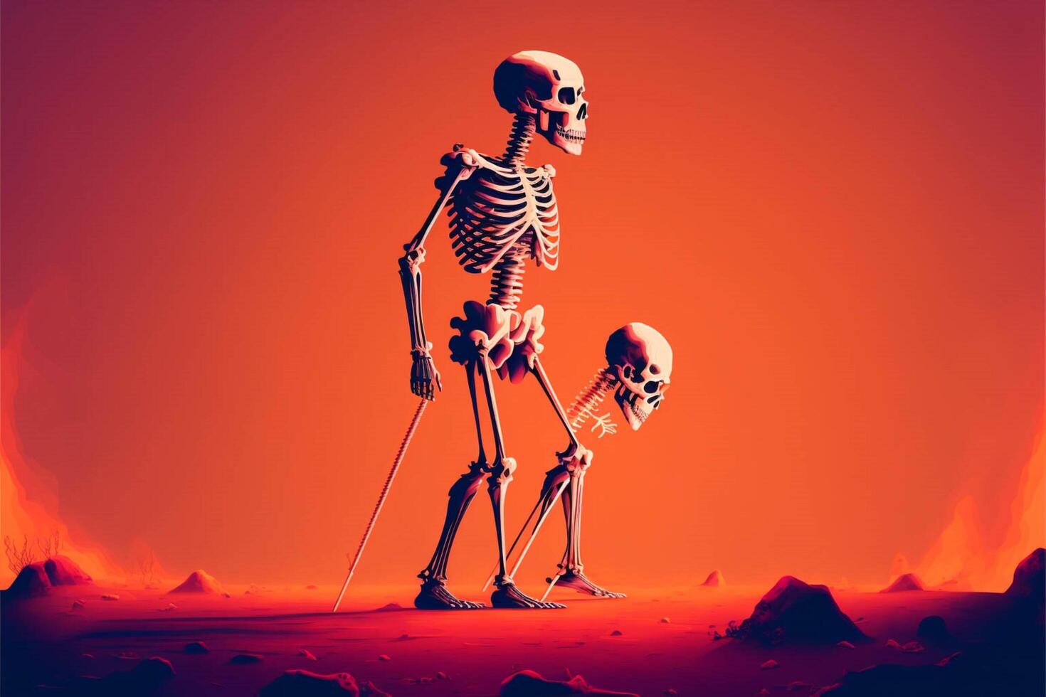 couple of skeletons standing next to each other. . photo