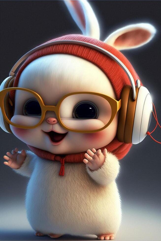 close up of a cartoon bunny wearing headphones. . photo