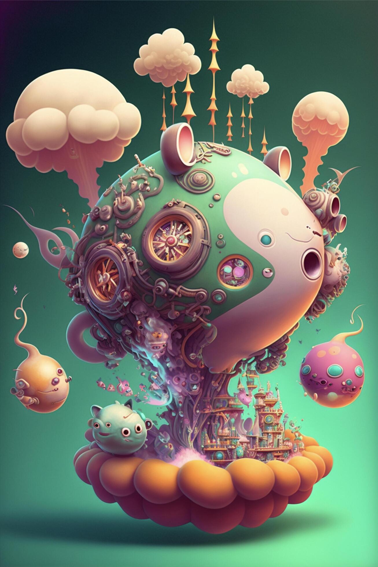 bunch of strange looking objects floating in the air. generative ai
