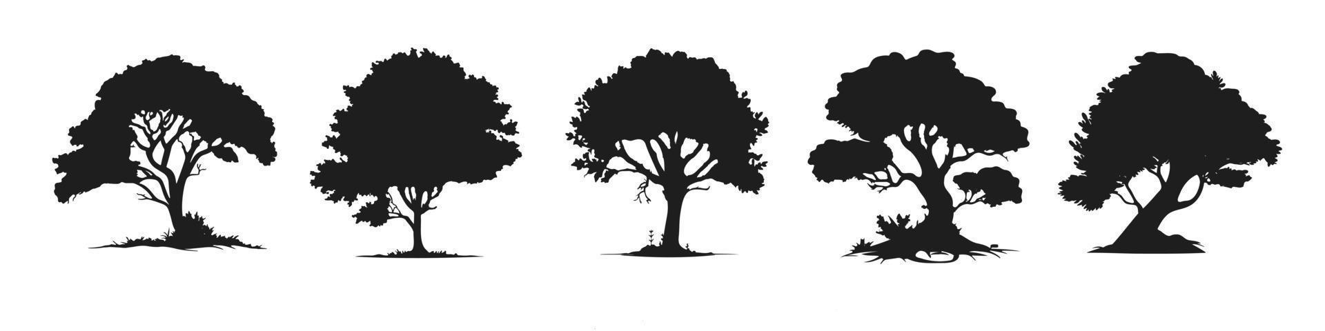 set of tree silhouettes isolated on white background vector