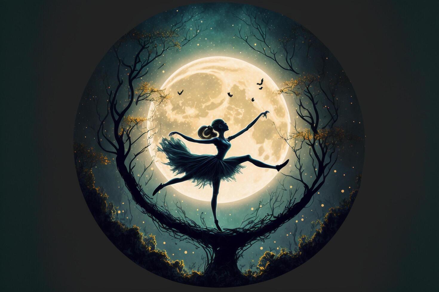 ballerina dancing in front of a full moon. . photo