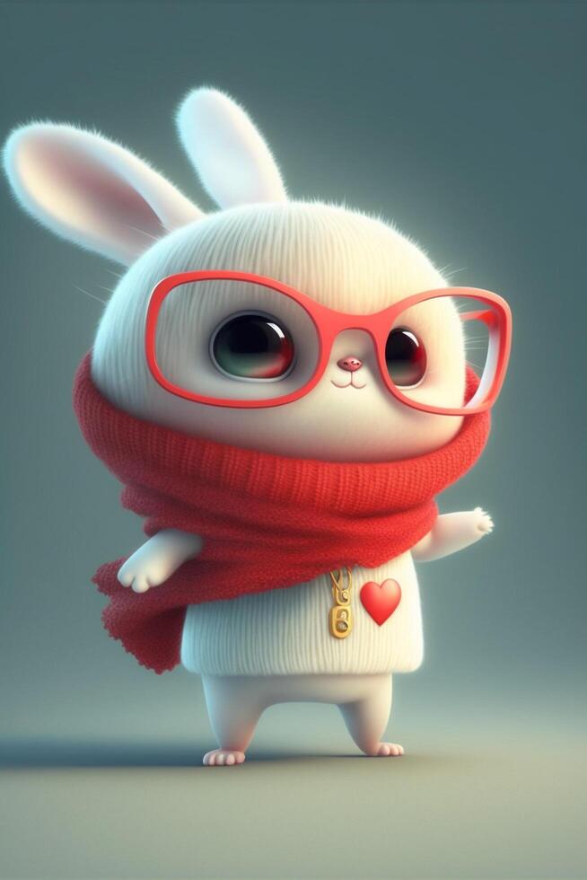 white rabbit wearing glasses and a red scarf. . photo