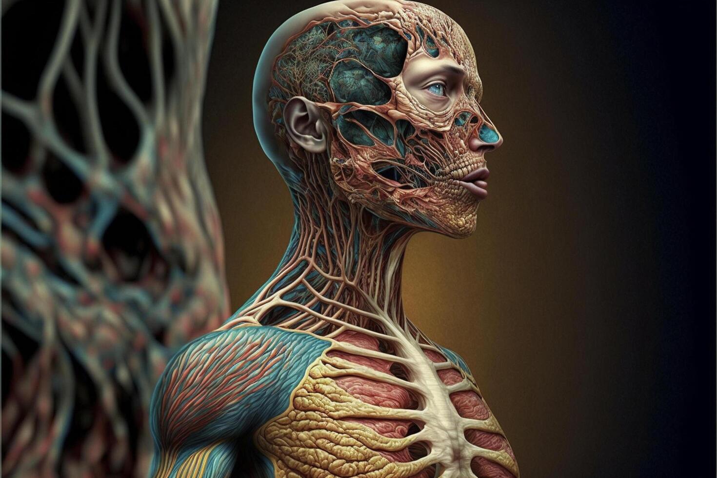 close up of a model of a human body. . photo
