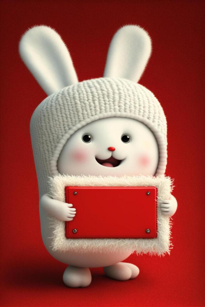 cartoon bunny holding a red book. . photo