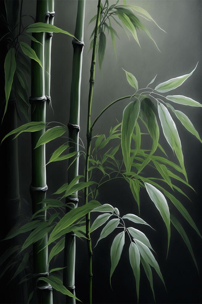 close up of a bamboo plant with green leaves. . photo