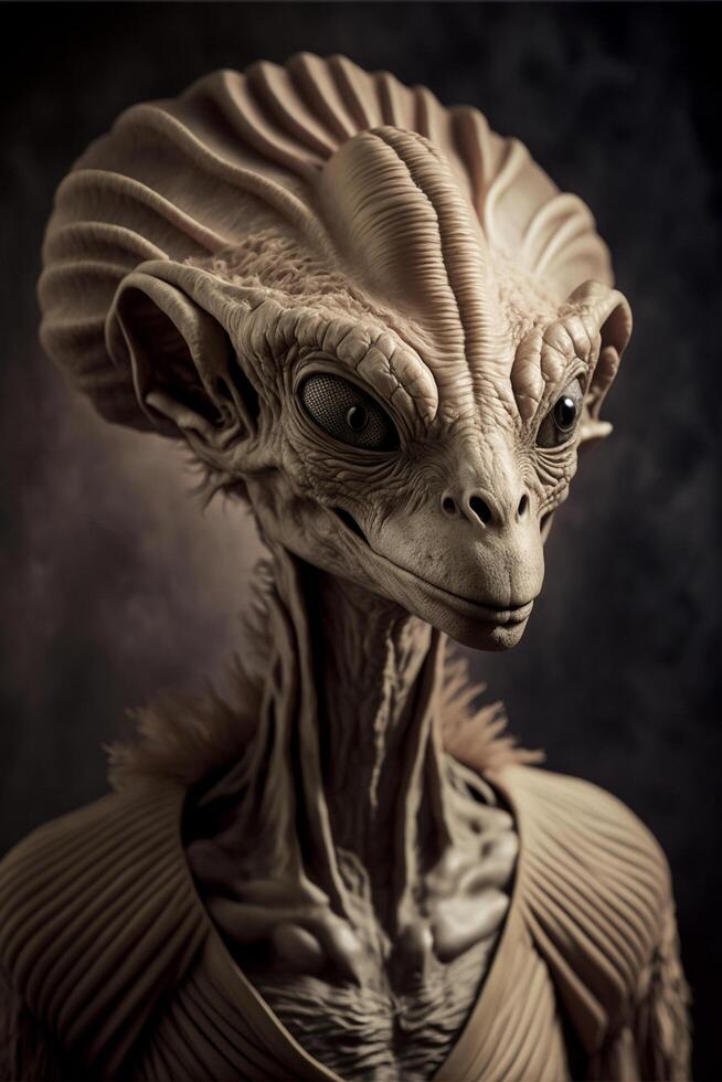 close up of a statue of an alien. . photo