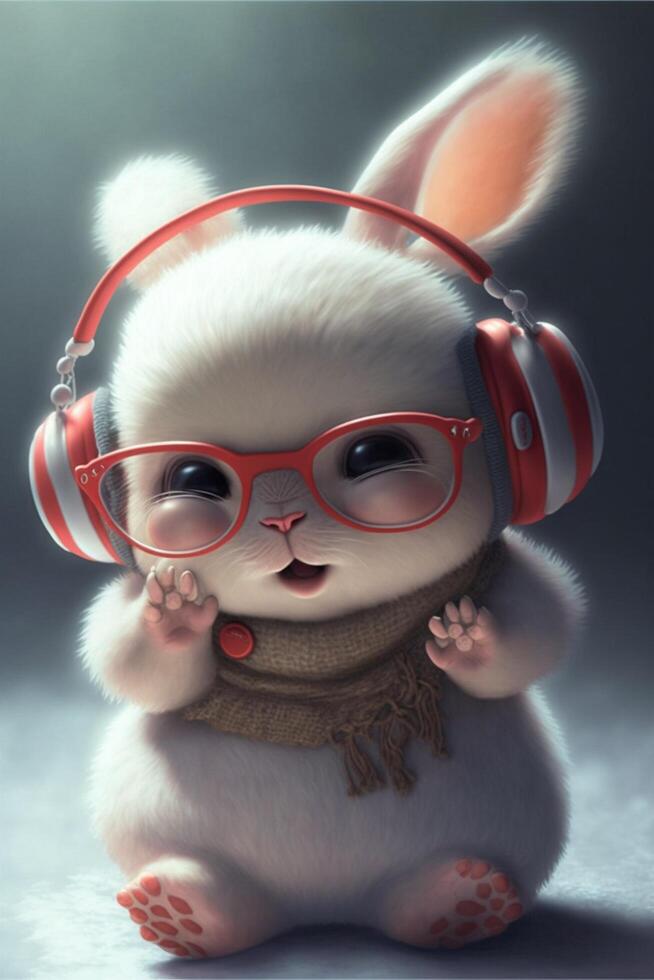 close up of a rabbit wearing headphones. . 23004014 Stock Photo at Vecteezy