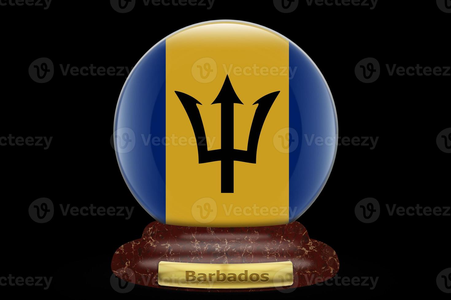 3D Flag of Barbados on a globe photo