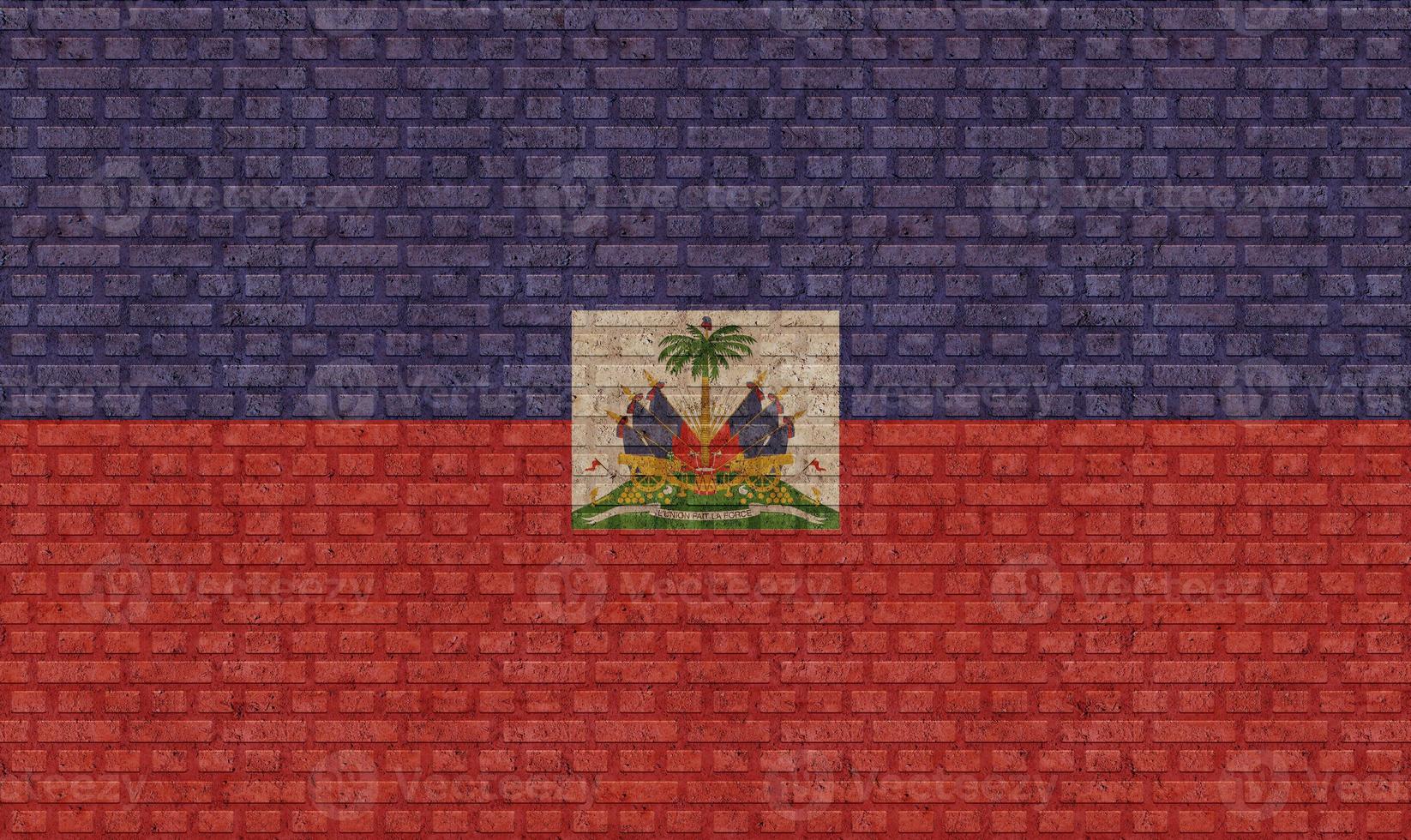 3D Flag of Haiti on brick wall photo