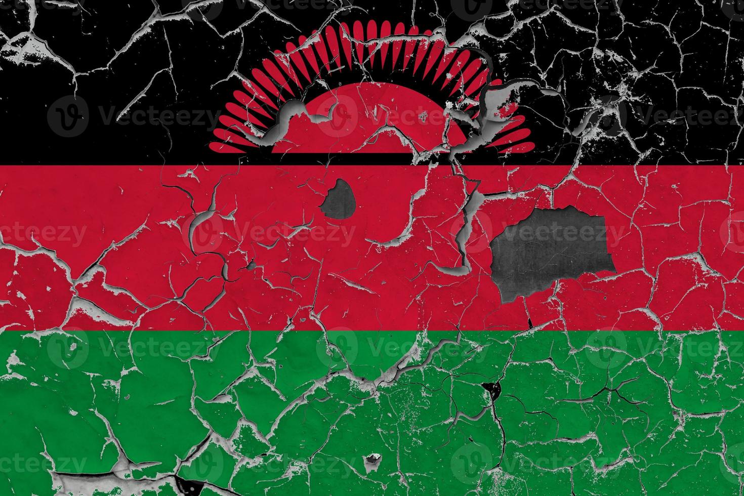 3D Flag of Malawi on an old stone wall background. photo