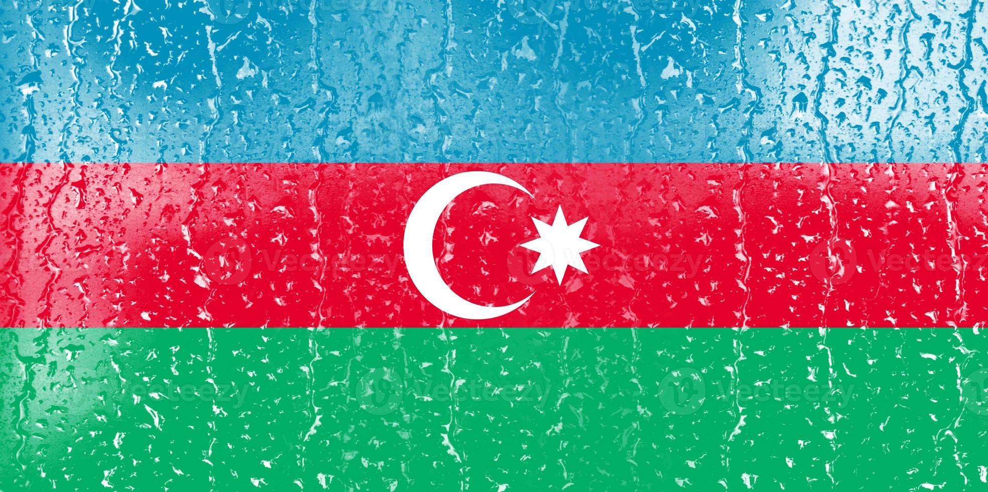 3D Flag of Azerbaijan on a glass photo