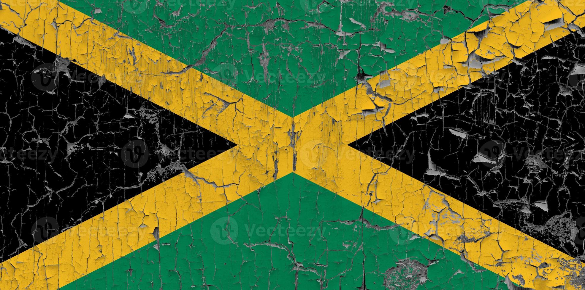 3D Flag of Jamaica on stone wall photo