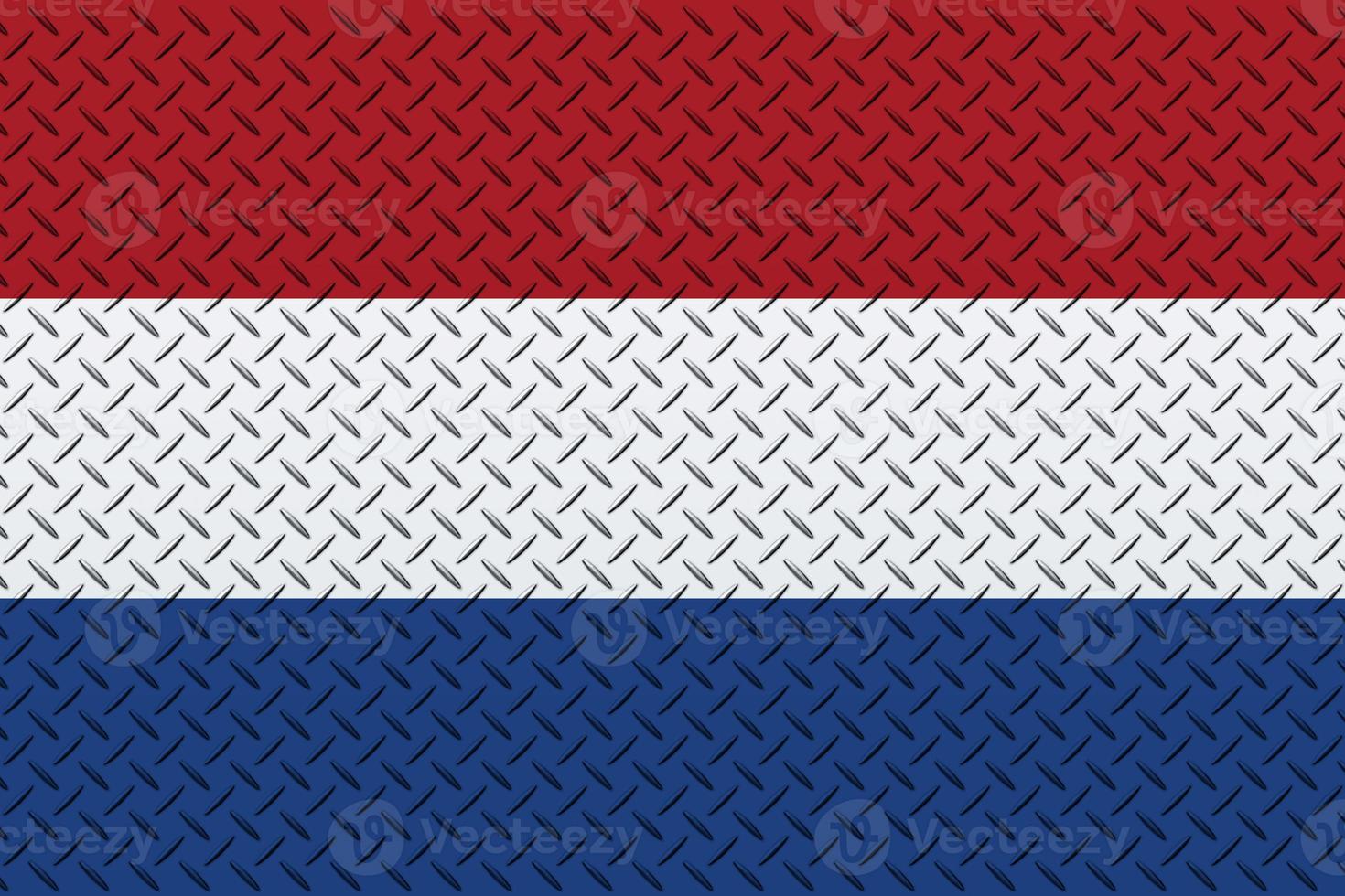 3D Flag of Netherland on a metal wall background. photo