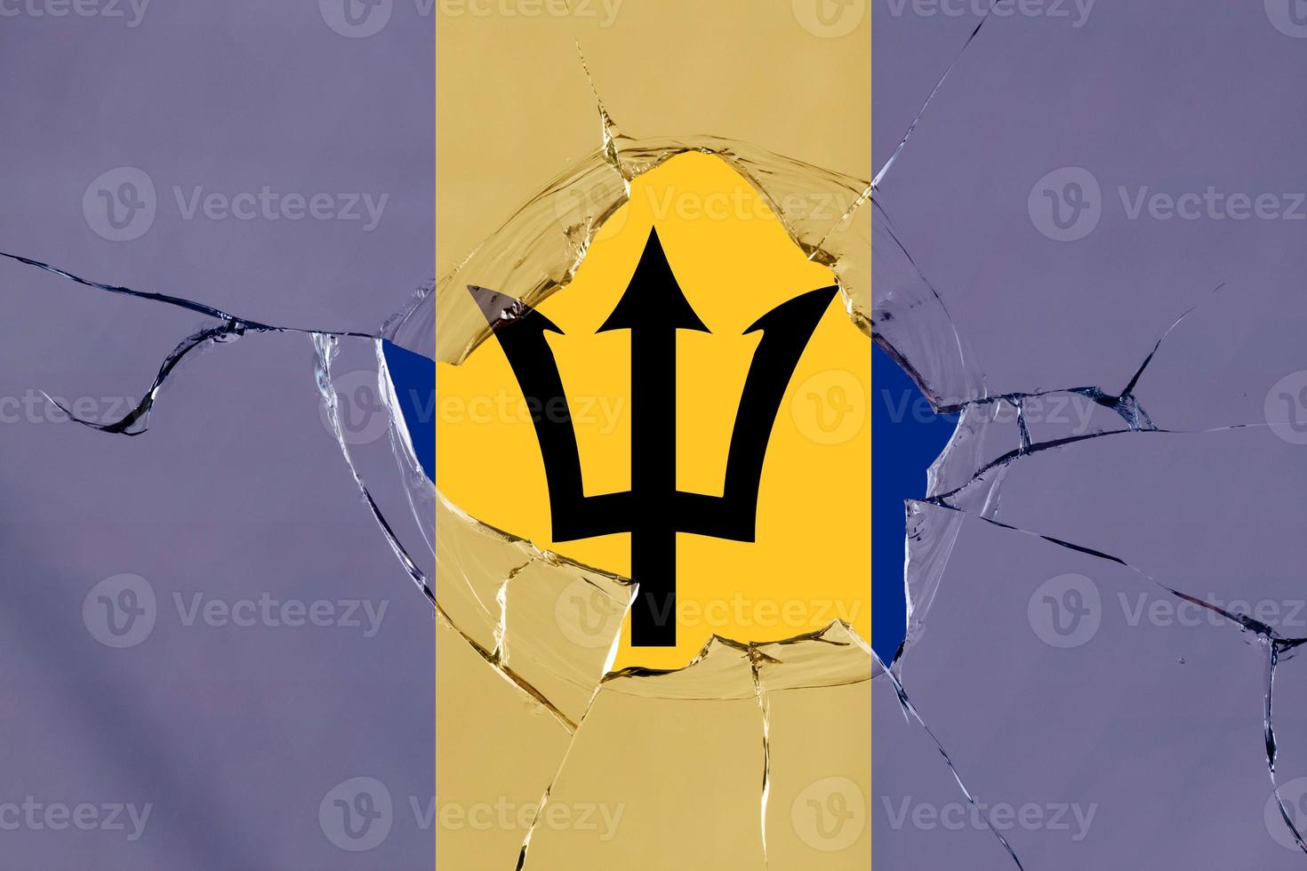 3D Flag of Barbados on glass photo