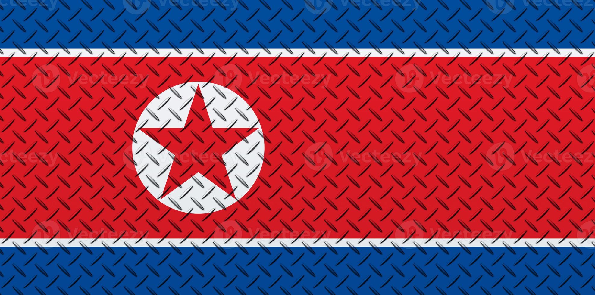 3D Flag of North Korea on a metal wall background. photo