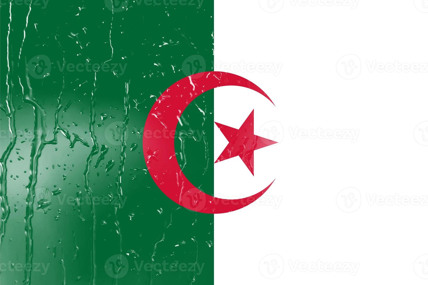 3D Flag of Algeria on a glass photo