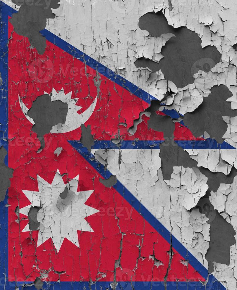 3D Flag of Nepal on an old stone wall background. photo