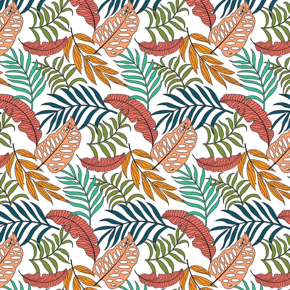 252. Abstract drawn graphic seamless pattern of leaves. vector