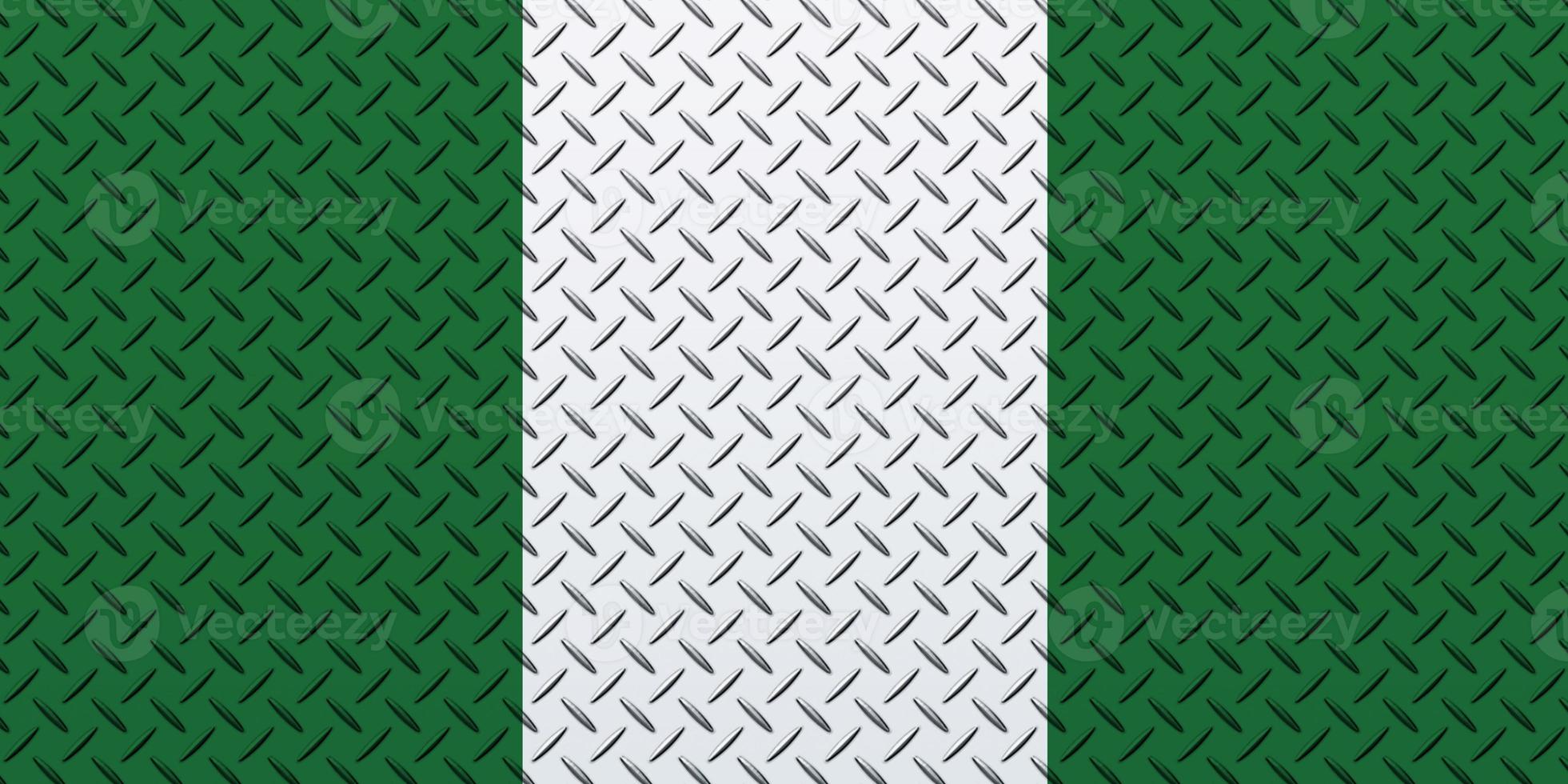 3D Flag of Nigeria on a metal wall background. photo
