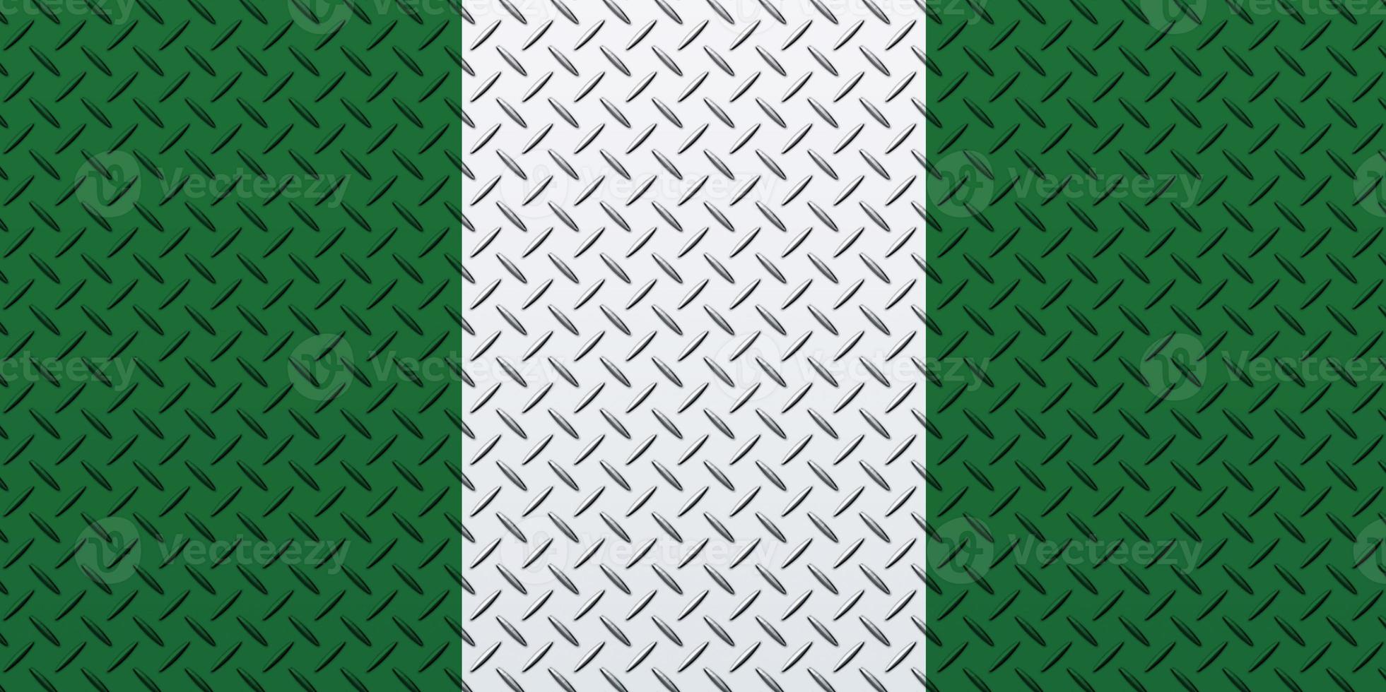 3D Flag of Nigeria on a metal wall background. photo