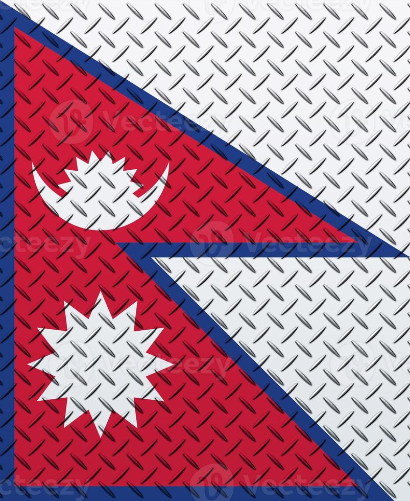 3D Flag of Nepal on a metal wall background. photo