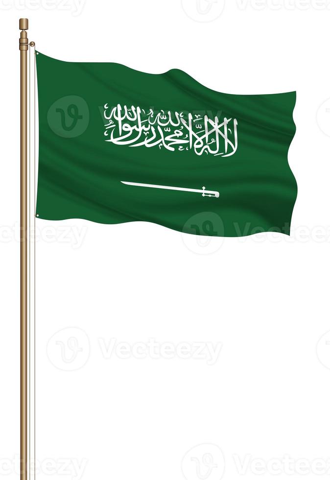 3D Flag of Saudi Arabia on a pillar photo