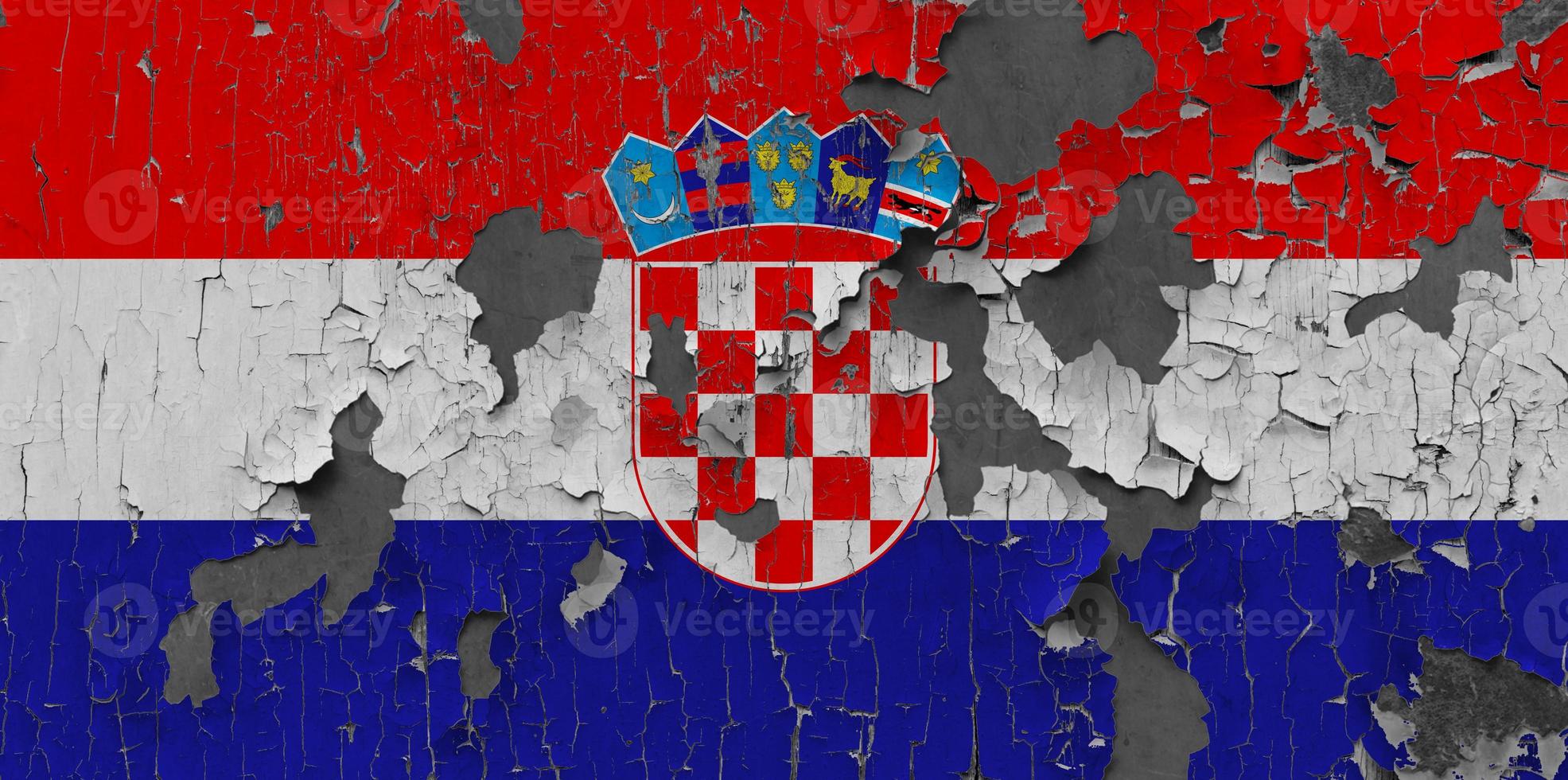 3D Flag of Croatia on stone wall photo
