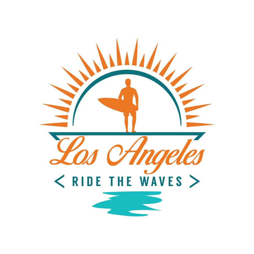 Los Angeles ride the wave logo design vector