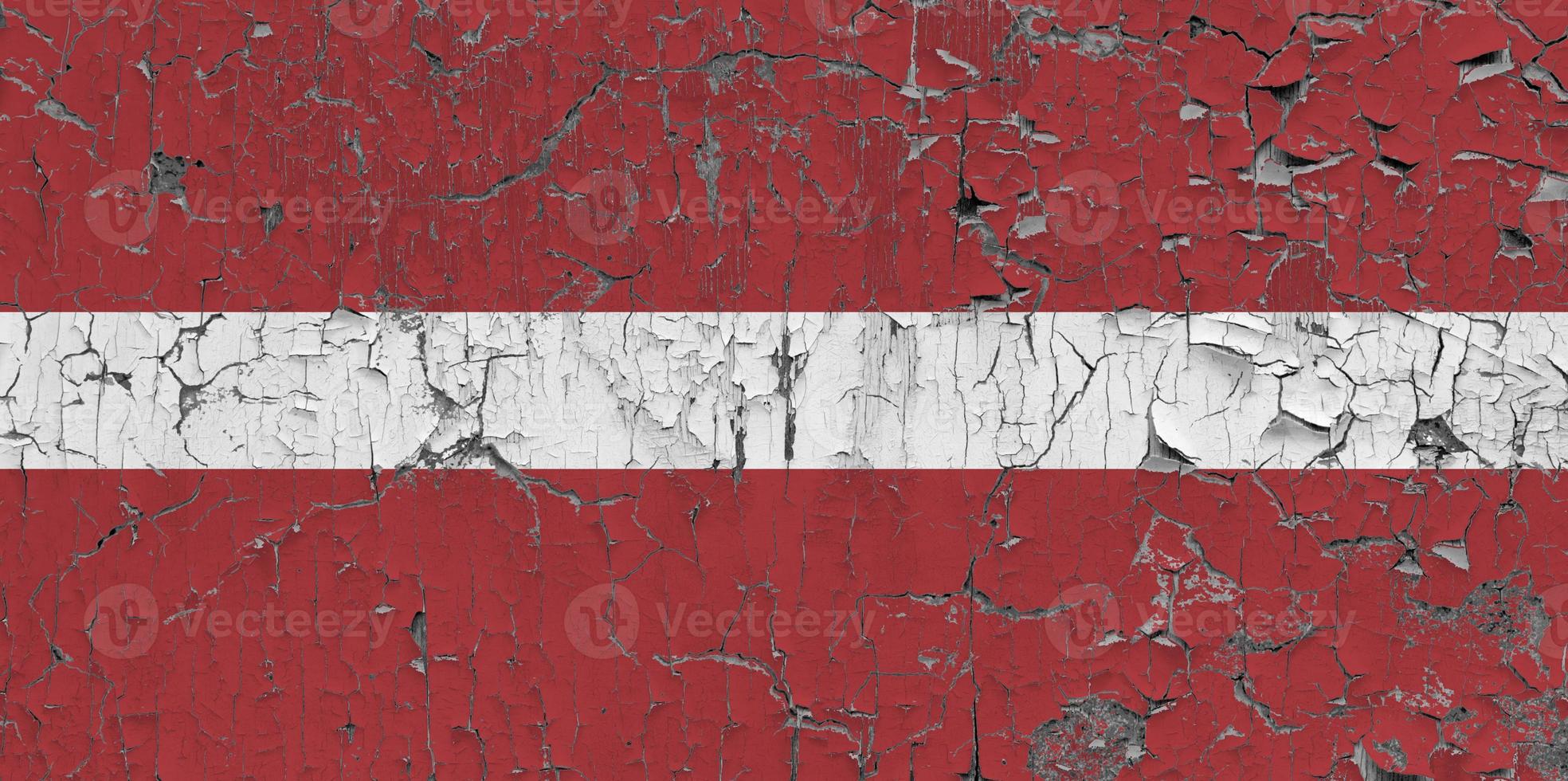 3D Flag of Latvia on stone wall photo