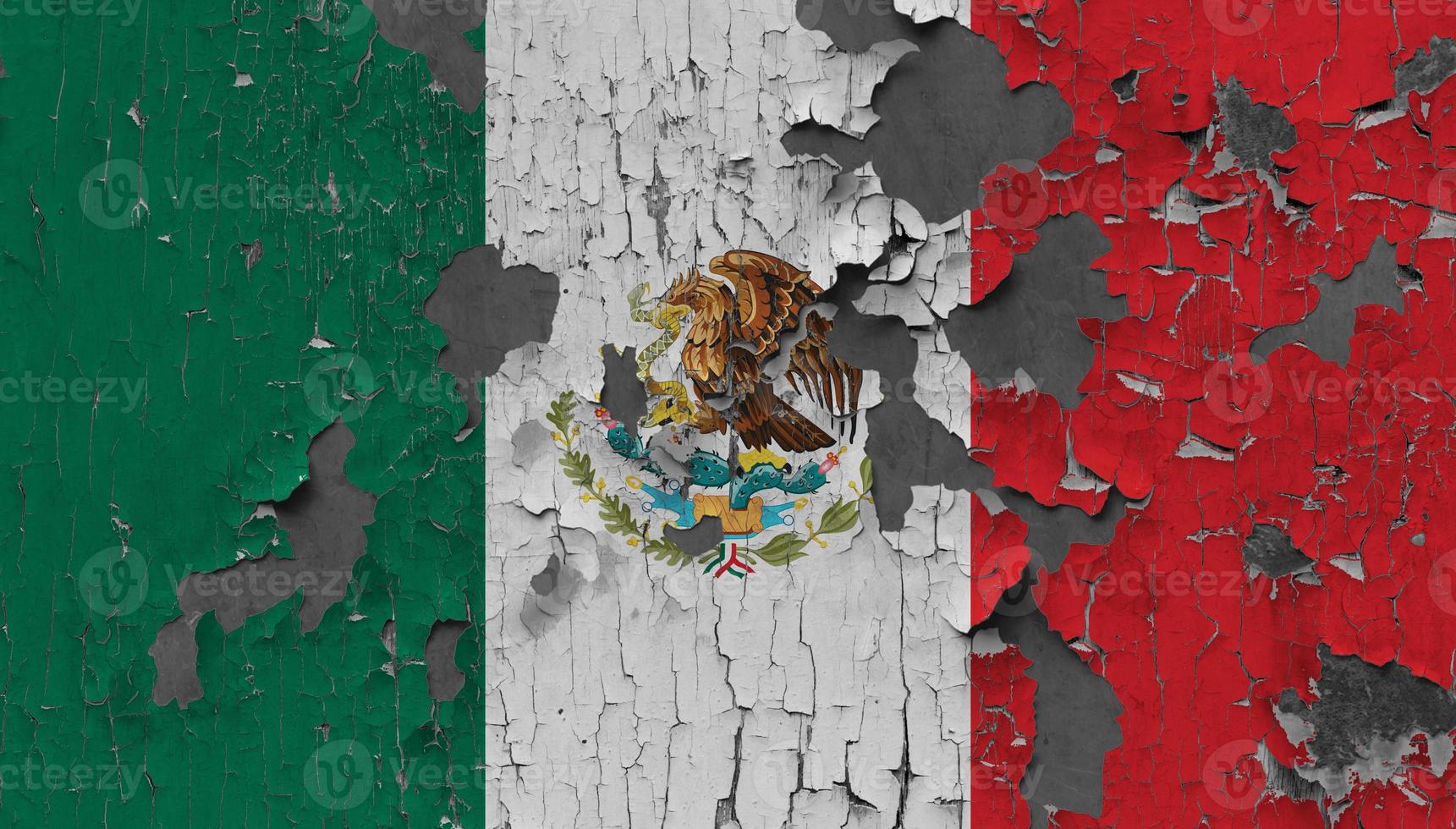 3D Flag of Mexico on an old stone wall background. photo