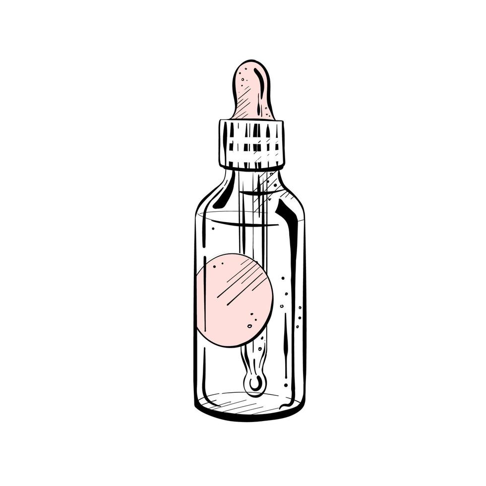 Vector illustration of closed bottle with dropper on white background.