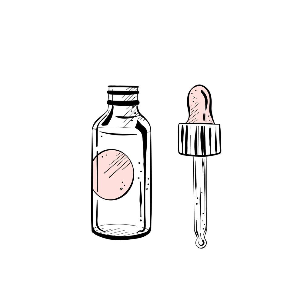 Vector illustration of bottle and dropper on white background