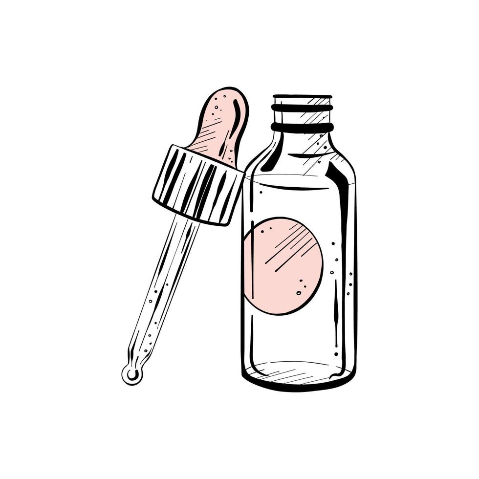 Vector illustration of bottle and pipette on white background