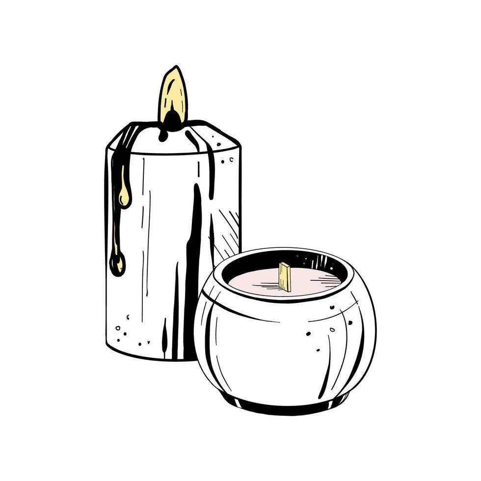 Vector illustration of burning candles on white background