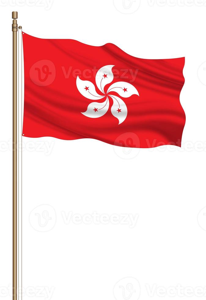 3D Flag of Hong Kong on a pillar photo