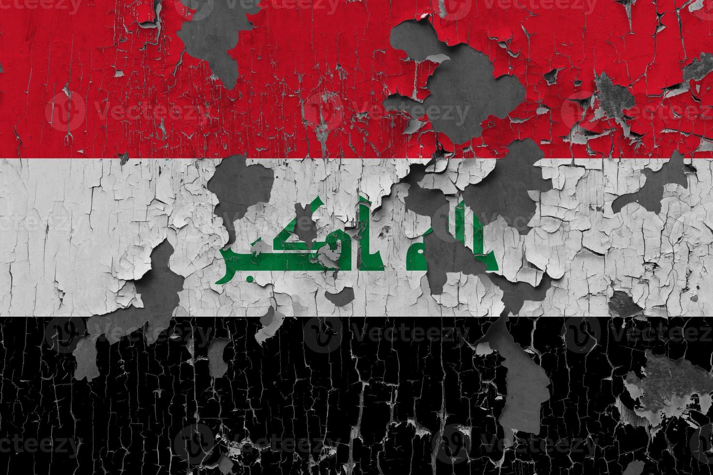 3D Flag of Iraq on stone wall photo