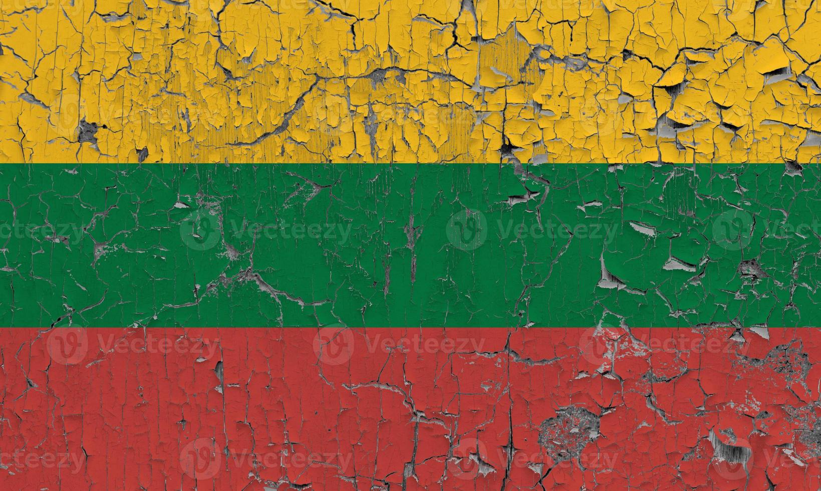 3D Flag of Lithuania on stone wall photo
