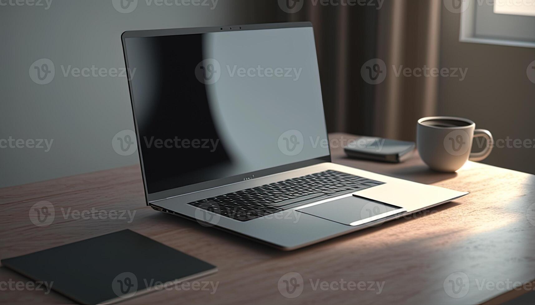 laptop with a blank screen, digital art illustration, photo