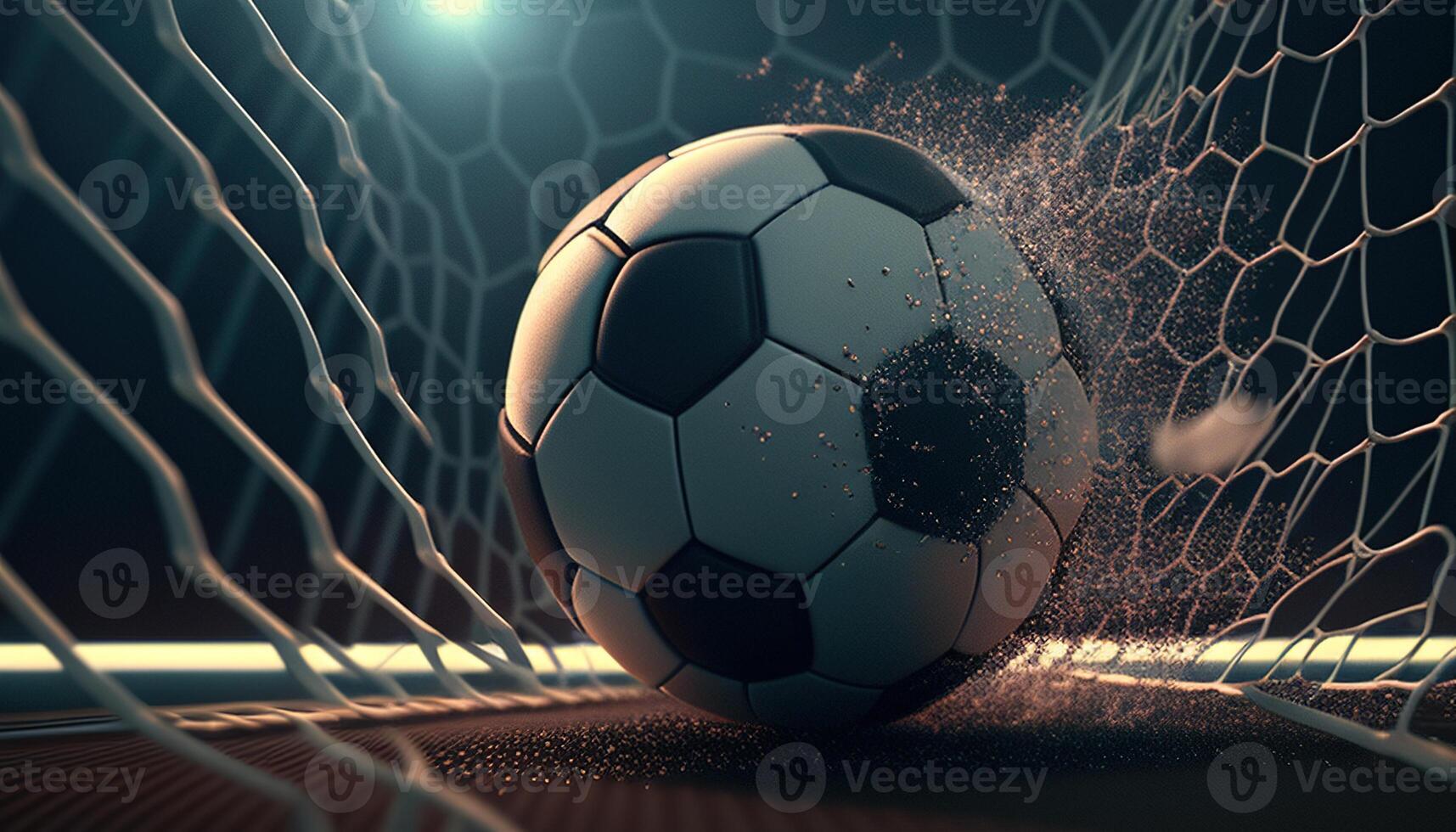 soccer ball in goal, digital art illustration, photo