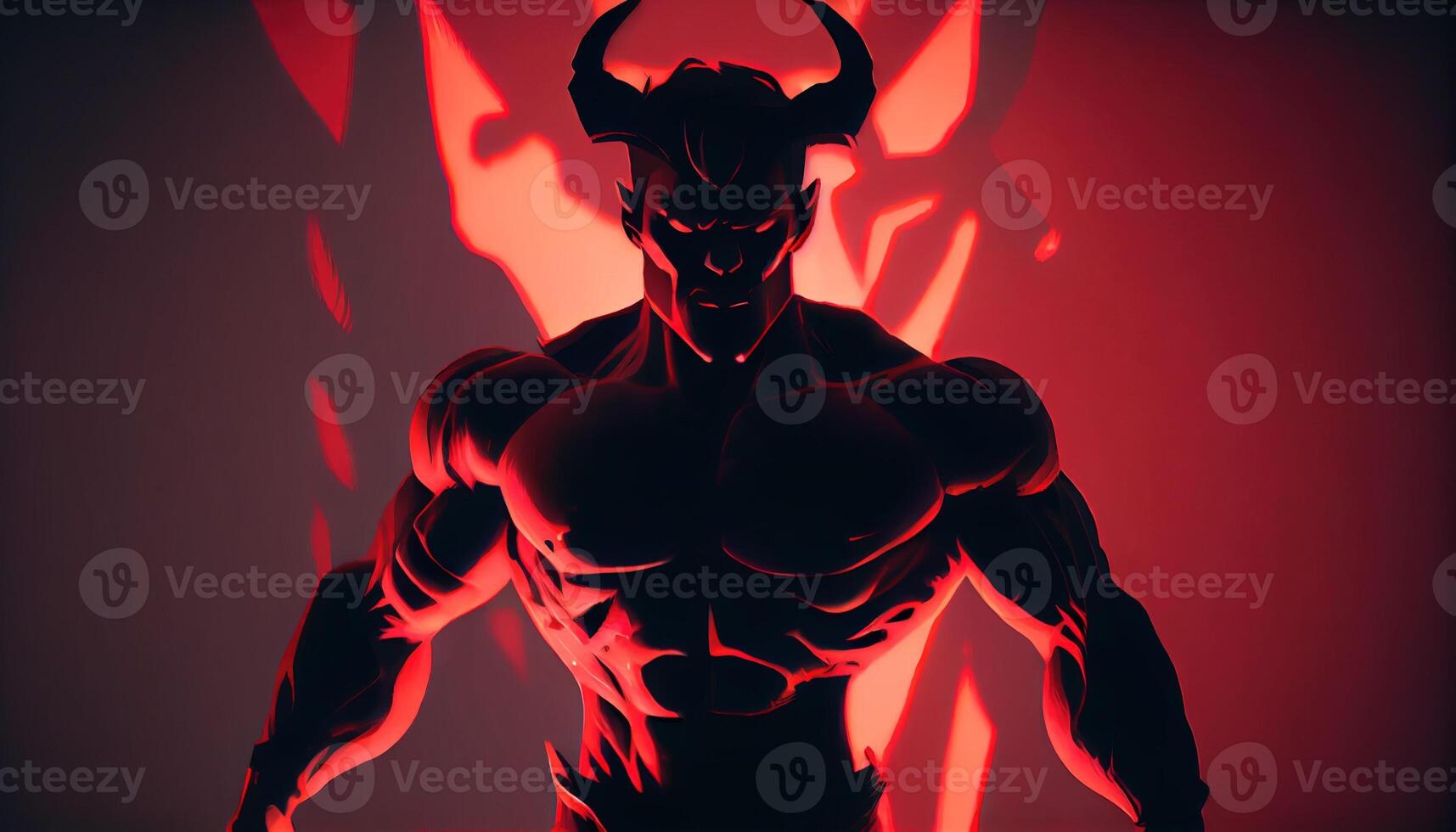 devil warrior in shadow, digital art illustration, photo