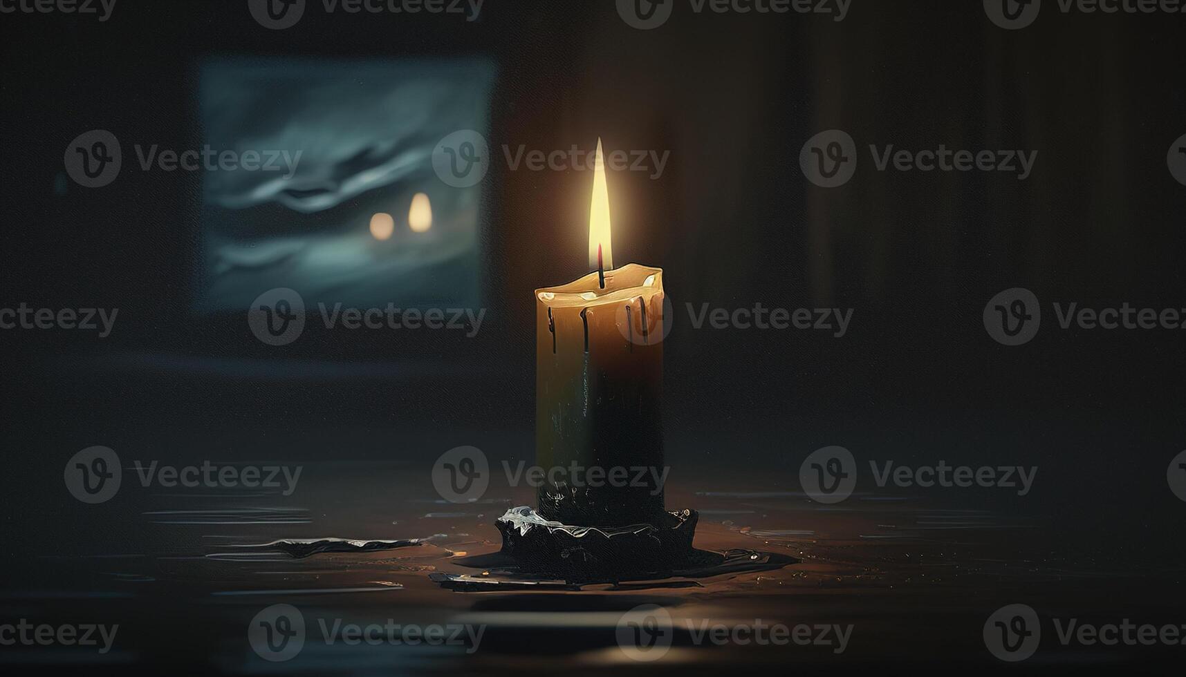 single candle, digital art illustration, photo
