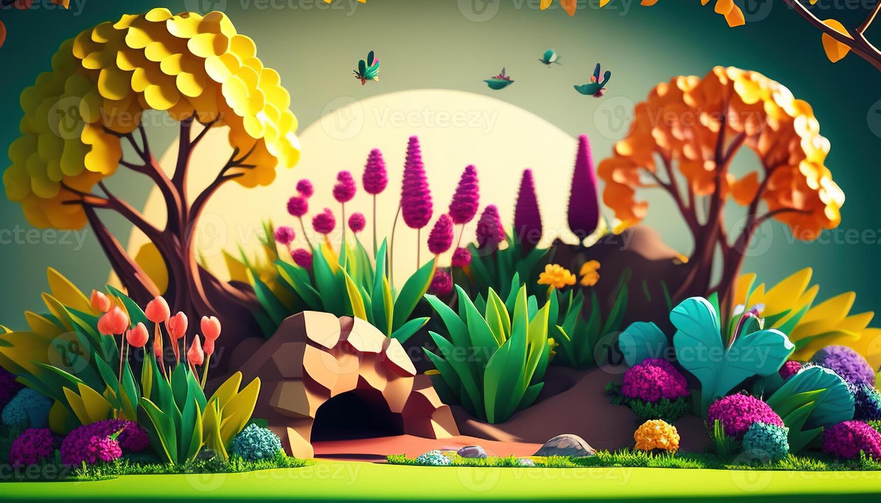 colorful spring background, digital art illustration, photo